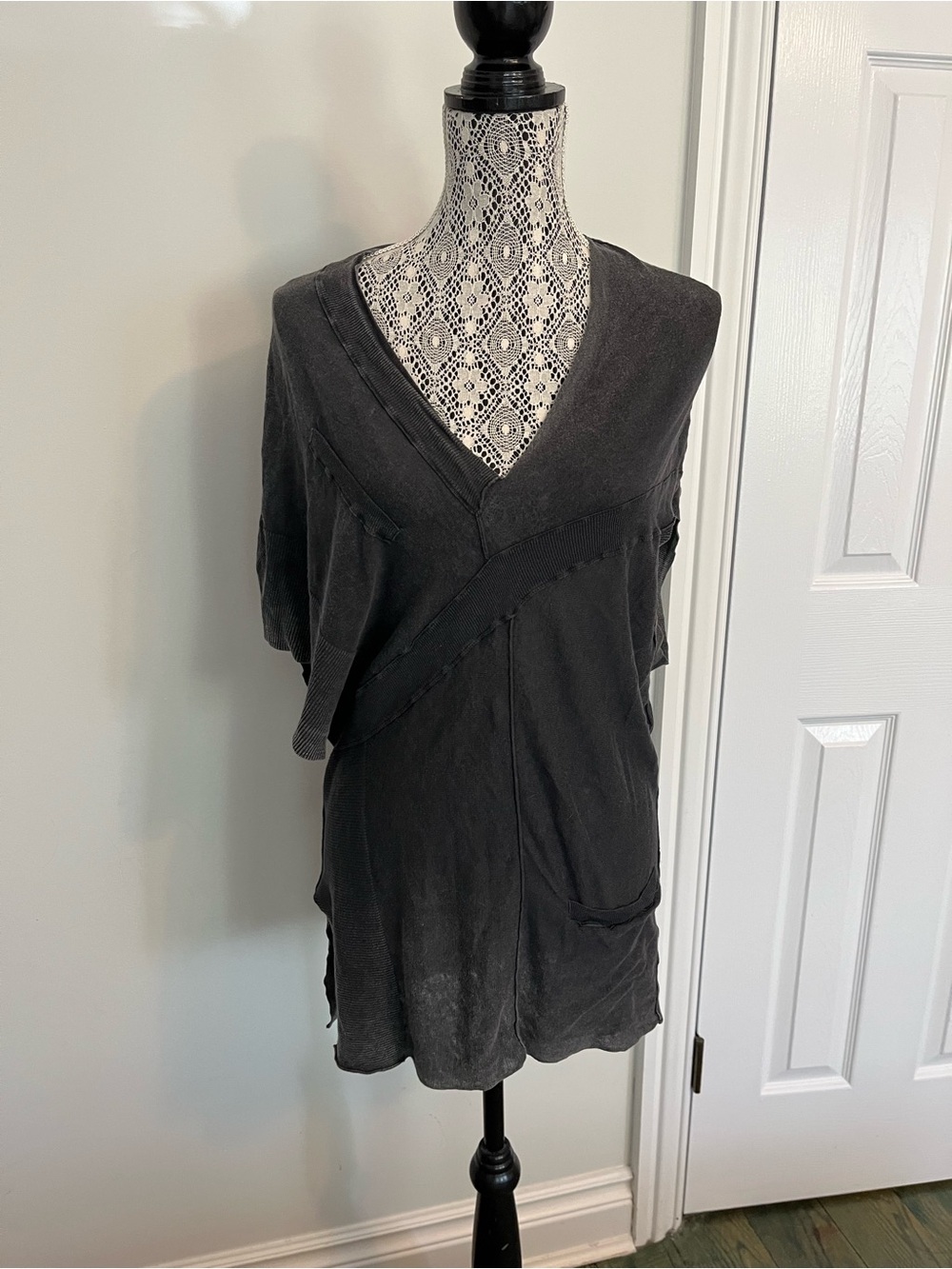 All Saints Washed Black V-Neck Draped Tunic